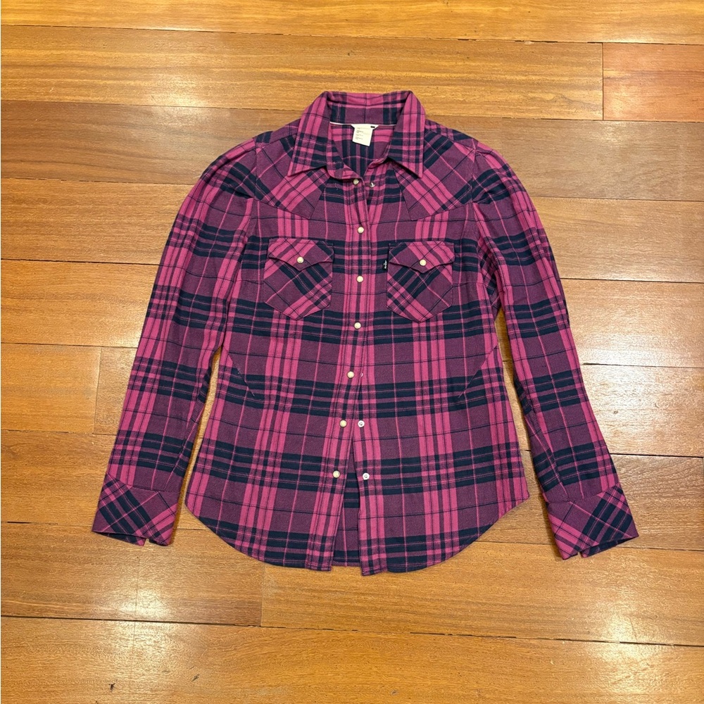 Levi’s Flannel Plaid Snap Button Down Shirt, Size S
